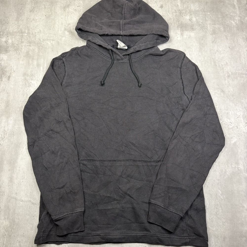 The North Face Black Waffle Knit Thermal Hoodie Mens Large Pullover Sweatshirt